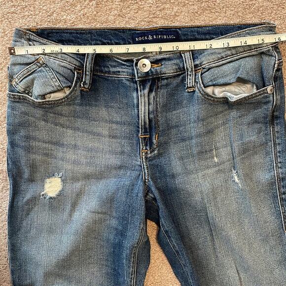 Rock & Republic Womens Size 10 M Distressed Jeans Stretch Straight Leg Faded - Picture 10 of 12